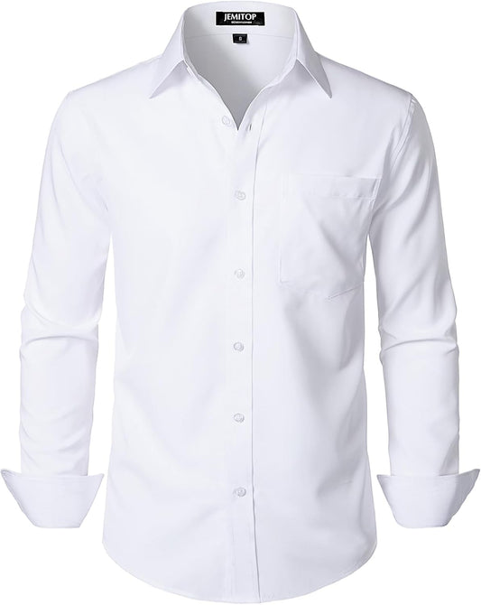 JEMITOP Men's Stretch Regular Fit Long Sleeve Dress Shirts Lightweight Business Casual Button Down Shirts with Pocket