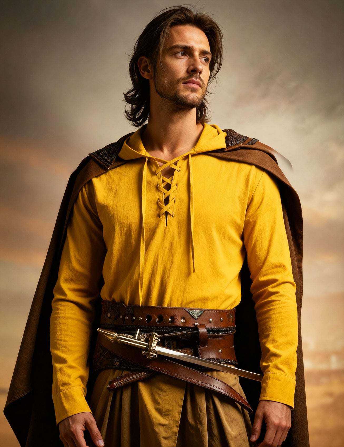 JEMITOP Men's Pure Cotton Retro Style Lace Up Hooded Shirts for Renaissance Pirate Viking Medieval Costume