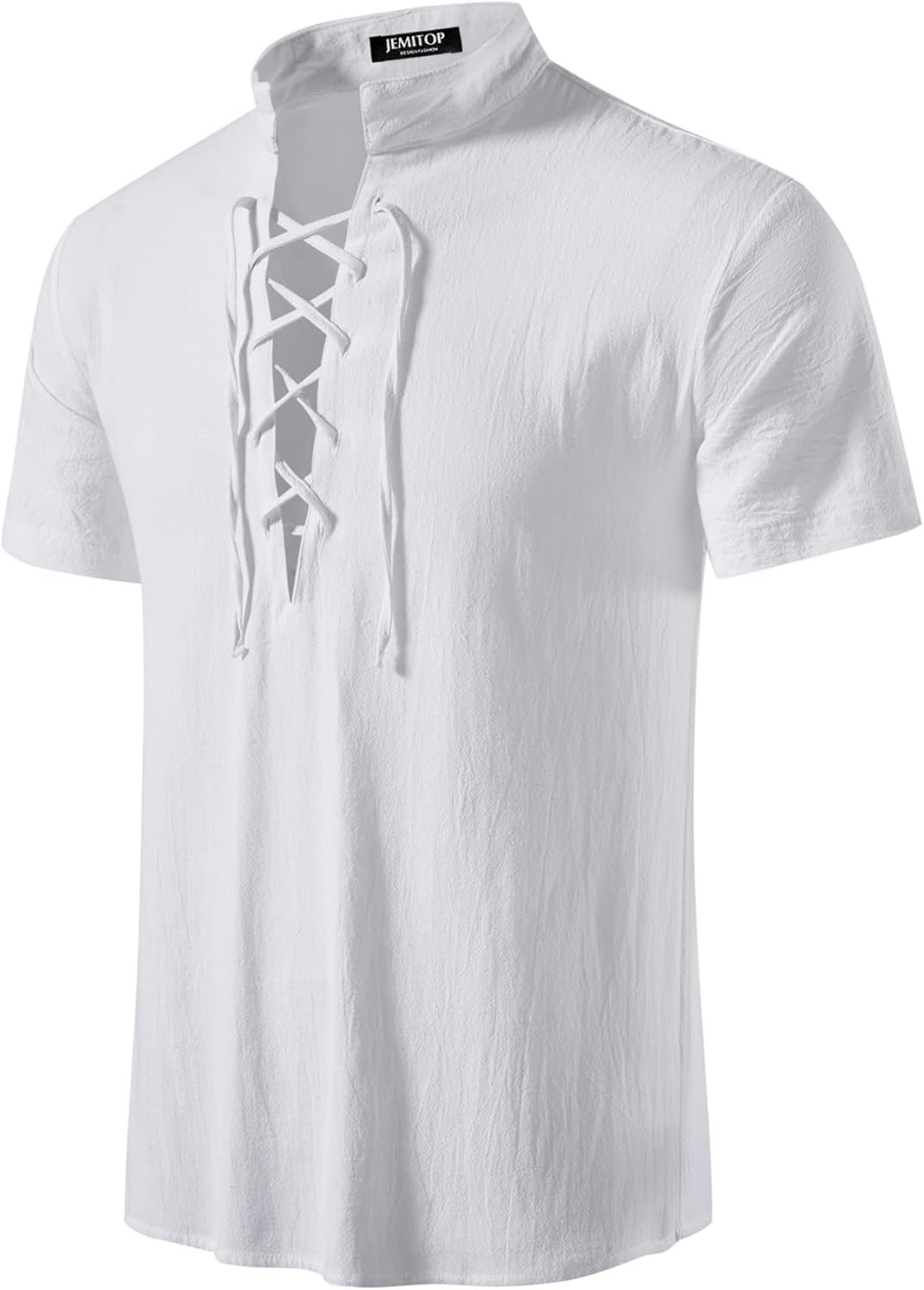 JEMITOP Men's Pure Cotton Vintage Short Sleeve Lace Up Shirts for Renaissance Pirate Viking Medieval Costume