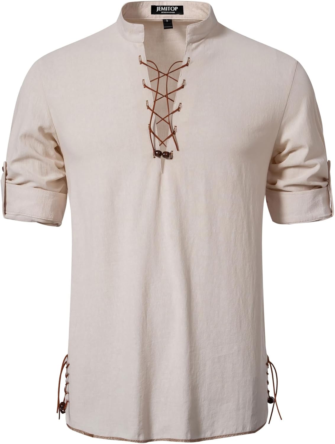 JEMITOP Men's Cotton Long Sleeve Lace Up Vintage Shirts for Renaissance Pirate Viking Medieval Costume