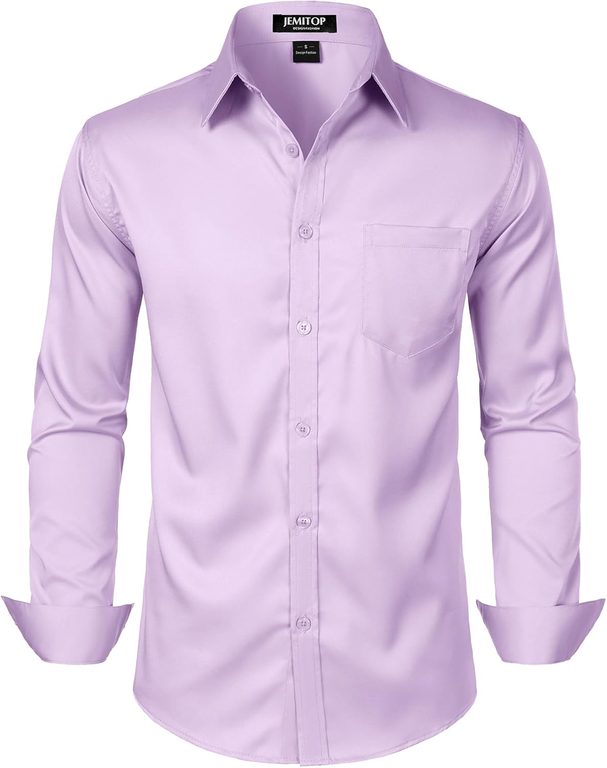 JEMITOP Men's Stretch Slim Fit Dress Shirts Formal Wedding Prom Business Long Sleeve Button Down Shirt with Pocket