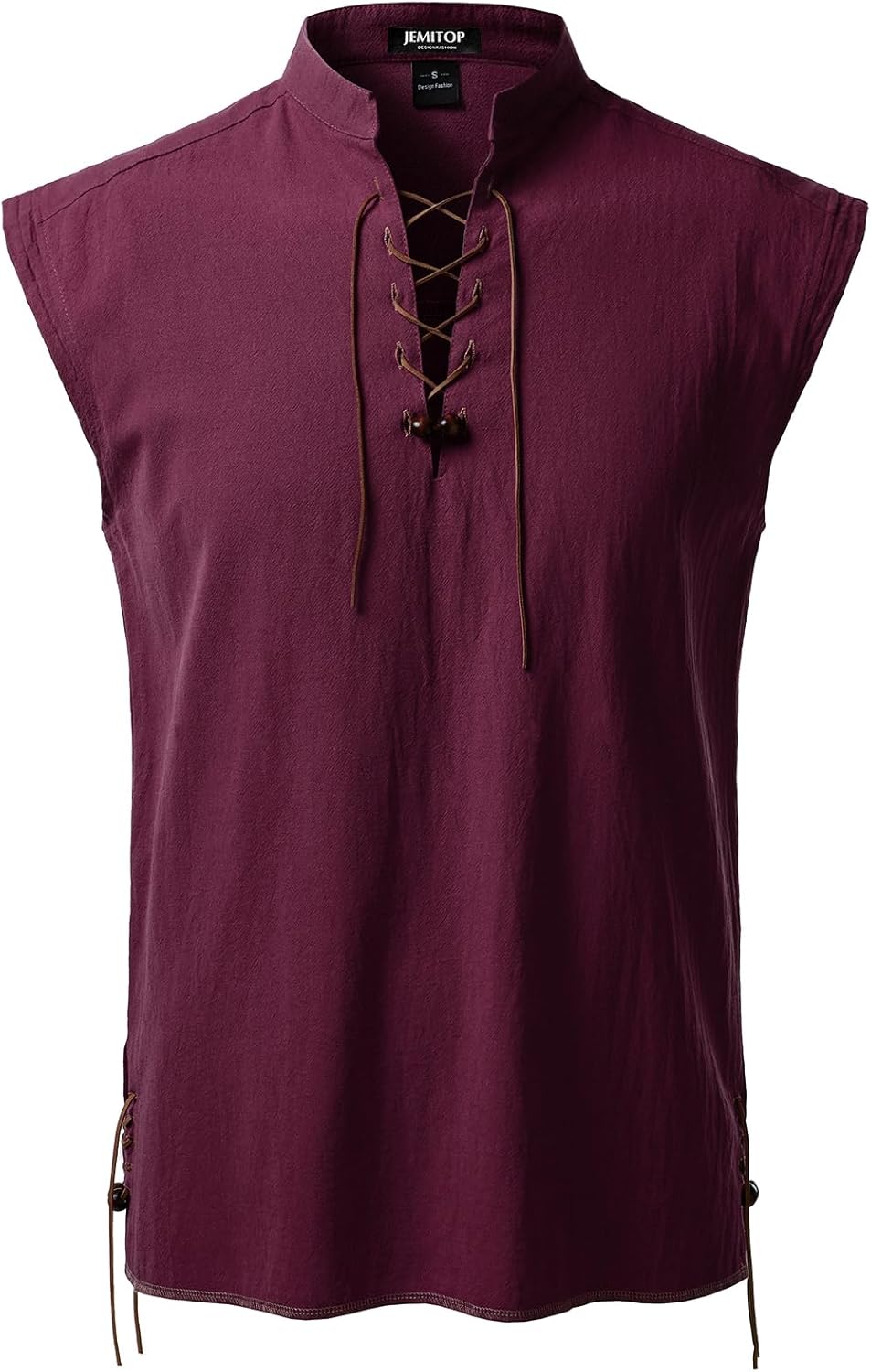 JEMITOP Men's Retro Pure Cotton Lace Up Sleeveless Shirts for Pirate Renaissance Medieval Viking Costume
