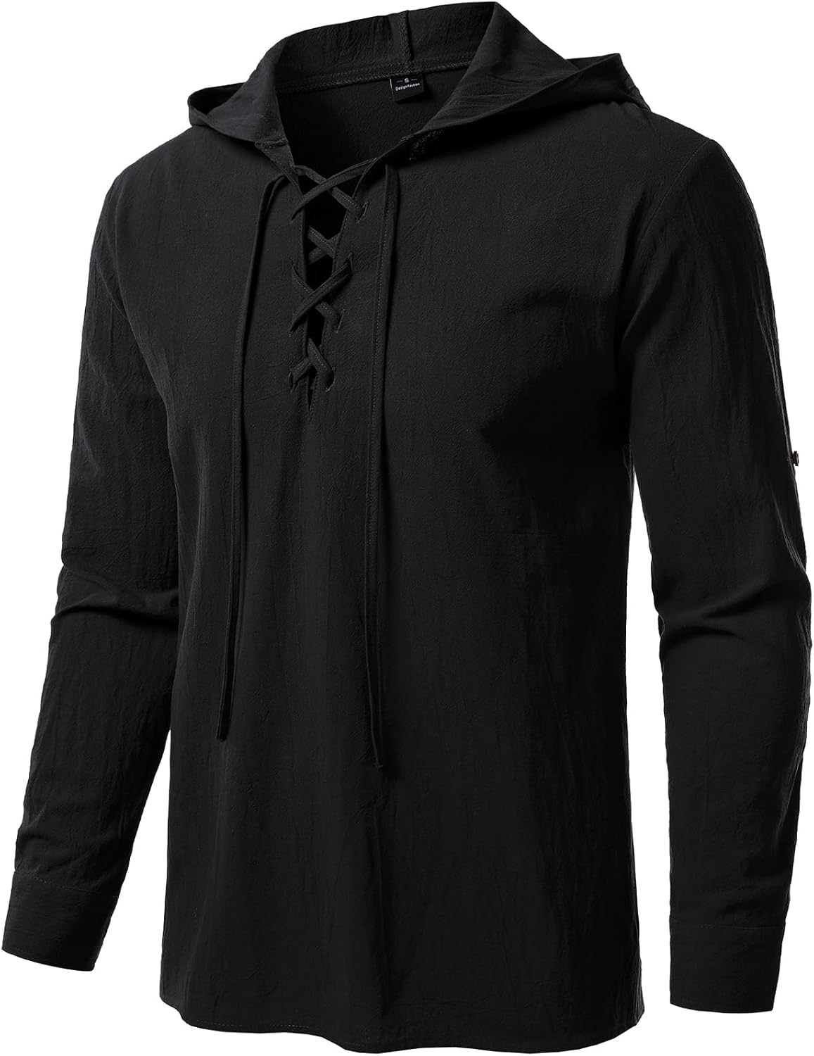 JEMITOP Men's Pure Cotton Retro Style Lace Up Hooded Shirts for Renaissance Pirate Viking Medieval Costume