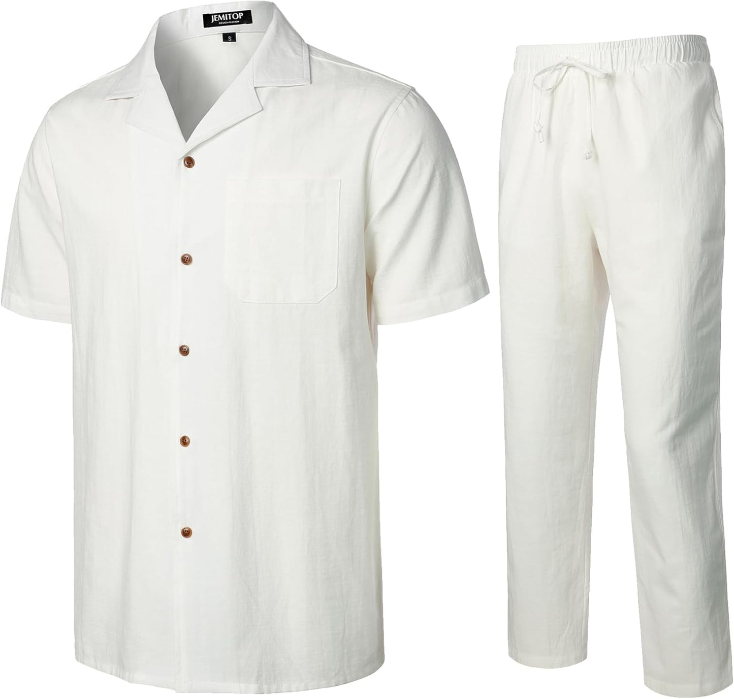 JEMITOP Men's 2 Piece Outfits Summer Relaxed Fit Walking Suit Casual Cuban Guayabera Shirt and Pants Set Beach Vacation