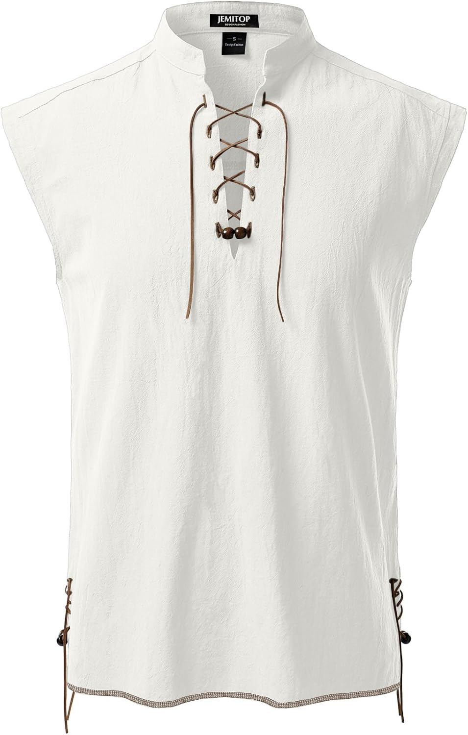 JEMITOP Men's Retro Pure Cotton Lace Up Sleeveless Shirts for Pirate Renaissance Medieval Viking Costume