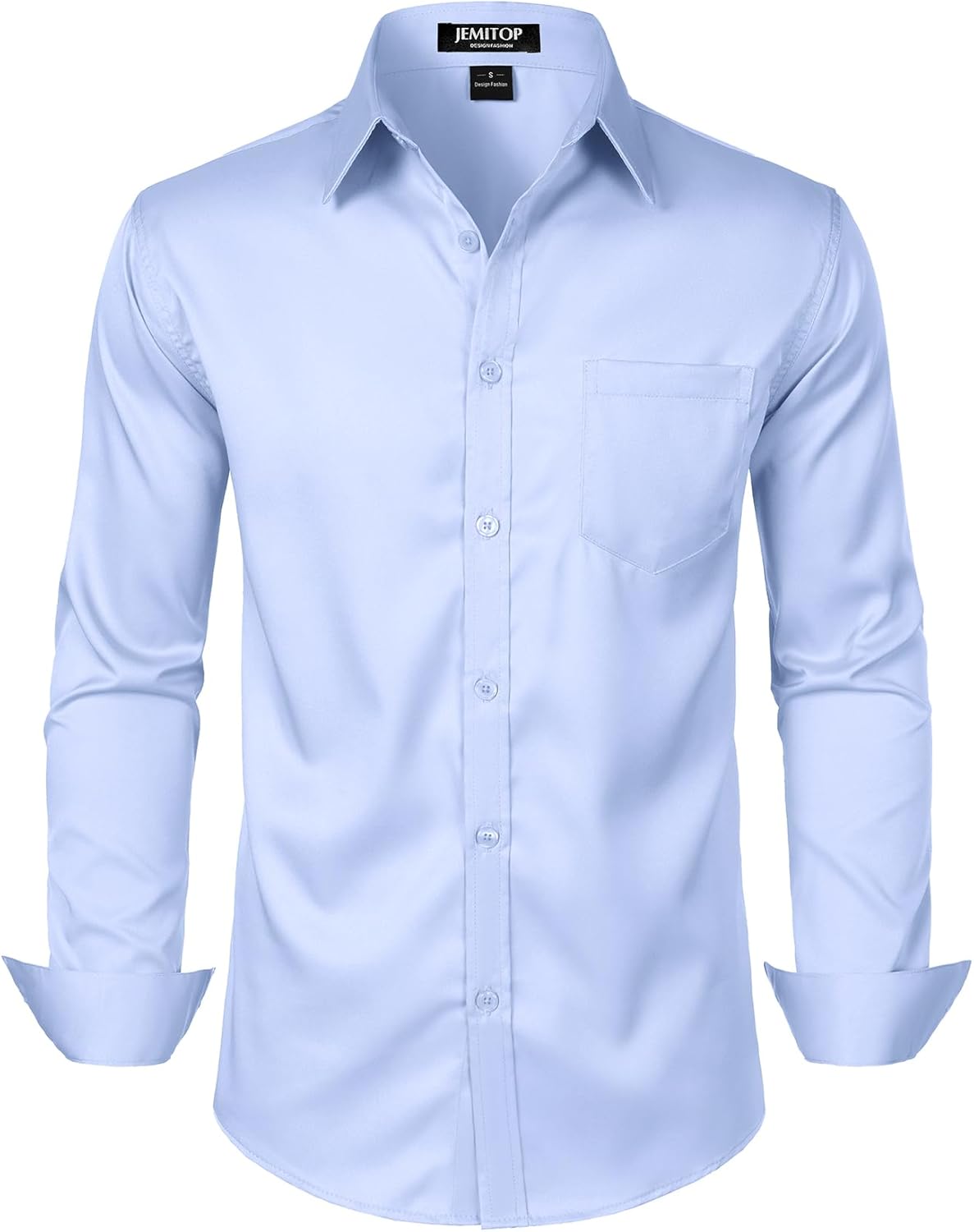 JEMITOP Men's Stretch Slim Fit Dress Shirts Formal Wedding Prom Business Long Sleeve Button Down Shirt with Pocket