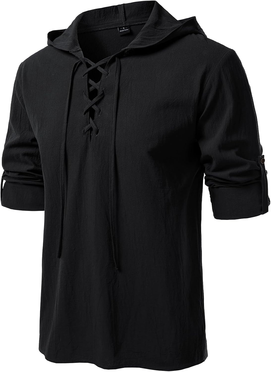 JEMITOP Men's Pure Cotton Retro Style Lace Up Hooded Shirts for Renaissance Pirate Viking Medieval Costume
