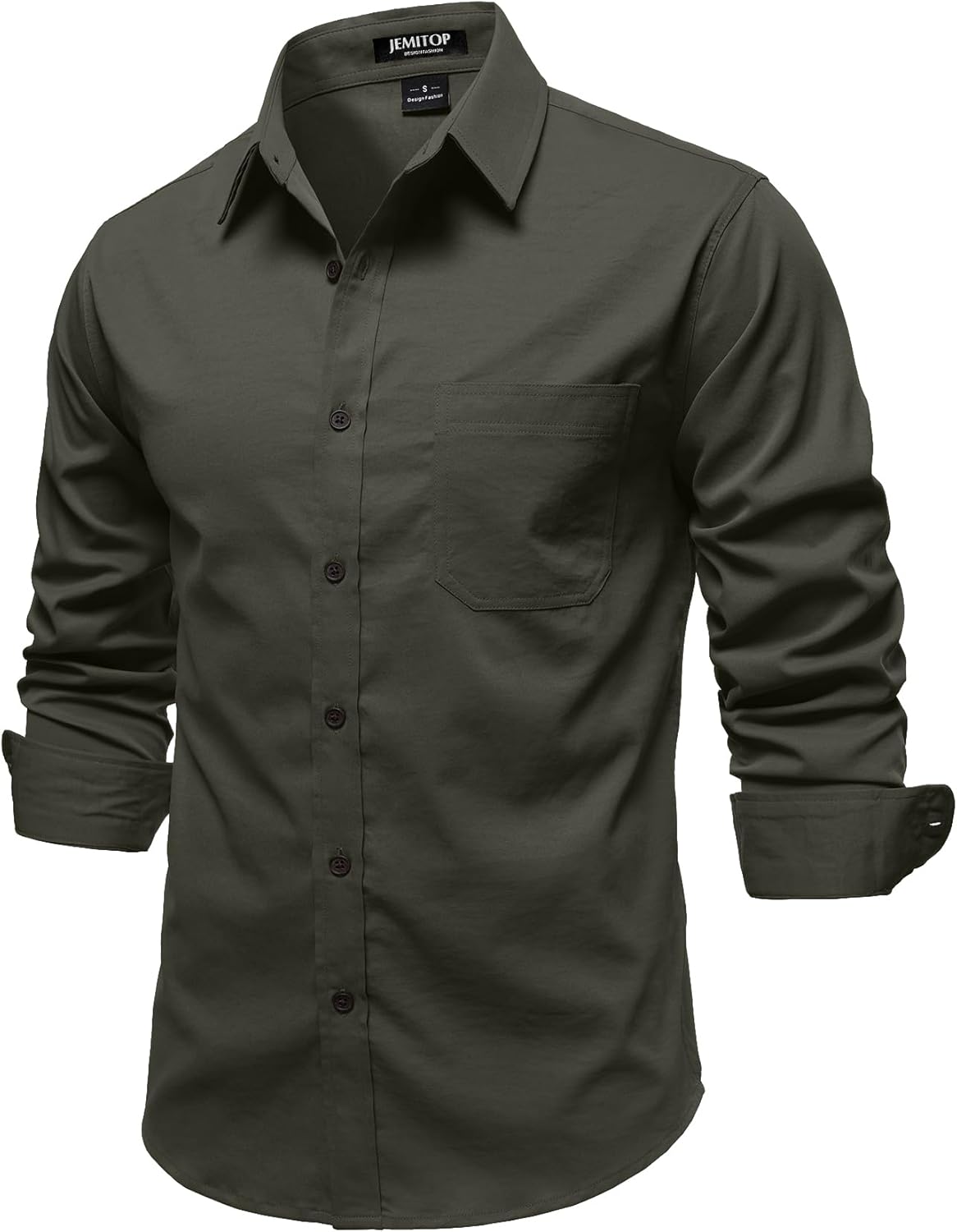 JEMITOP Mens Stretch Vintage Aged Style Shirts Casual Soft Long Sleeve Button Down Shirt with Pocket