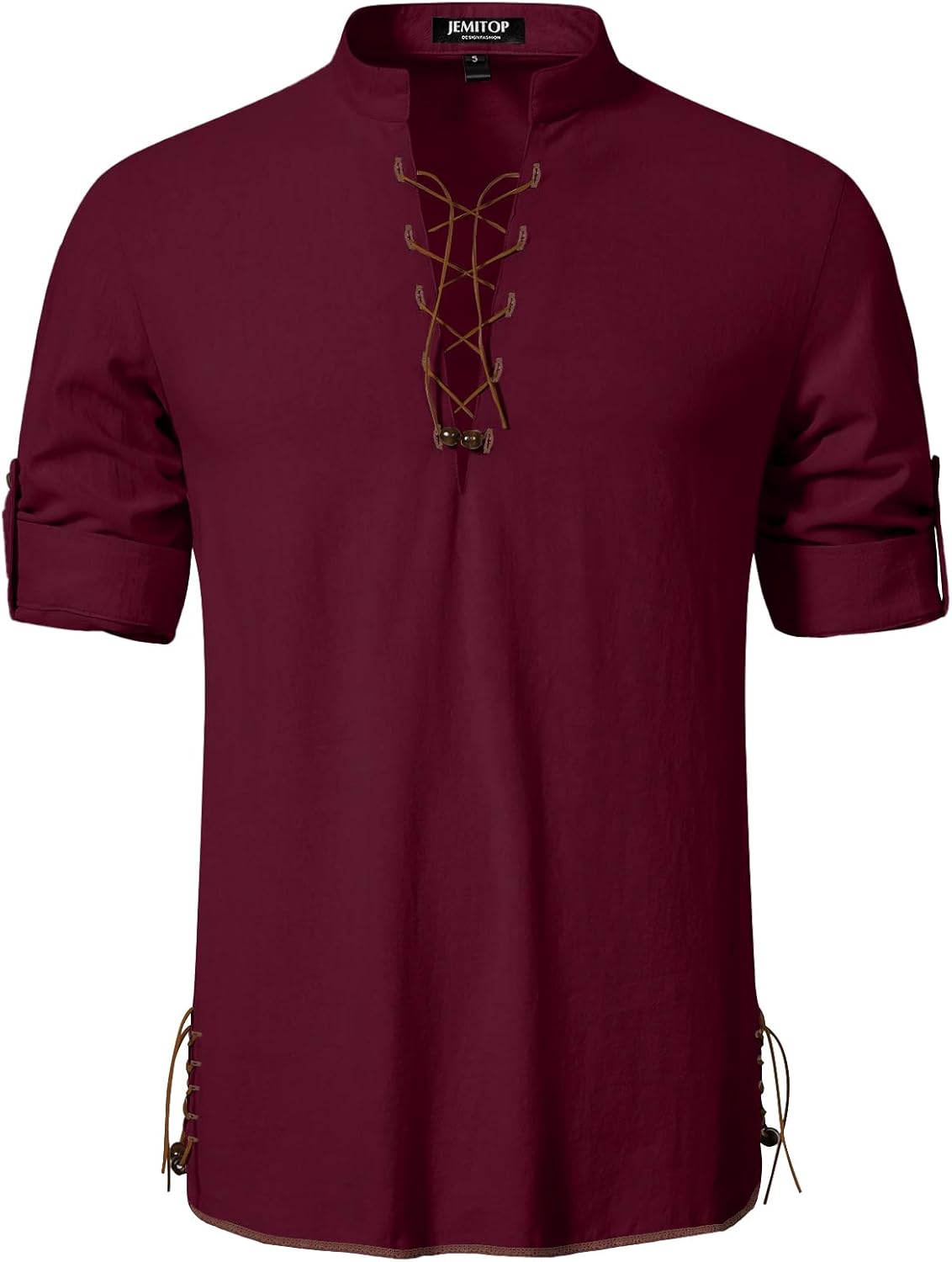 JEMITOP Men's Cotton Long Sleeve Lace Up Vintage Shirts for Renaissance Pirate Viking Medieval Costume