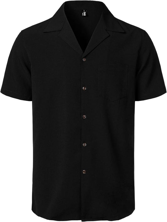 JEMITOP Men's Stretch Cuban Collar Shirt Summer Lightweight Short Sleeve Button Down Shirts with Pocket for Beach Vacation