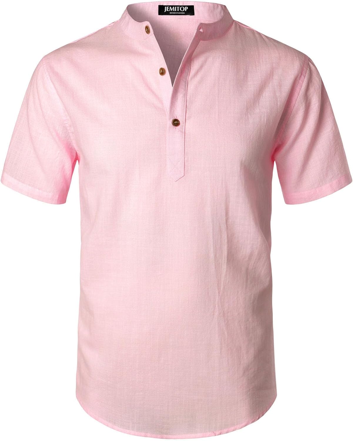 JEMITOP Men's Summer Lightweight Cotton Linen Shirts Casual Short Sleeve Breathable Banded Collar Henley for Beach Vacation