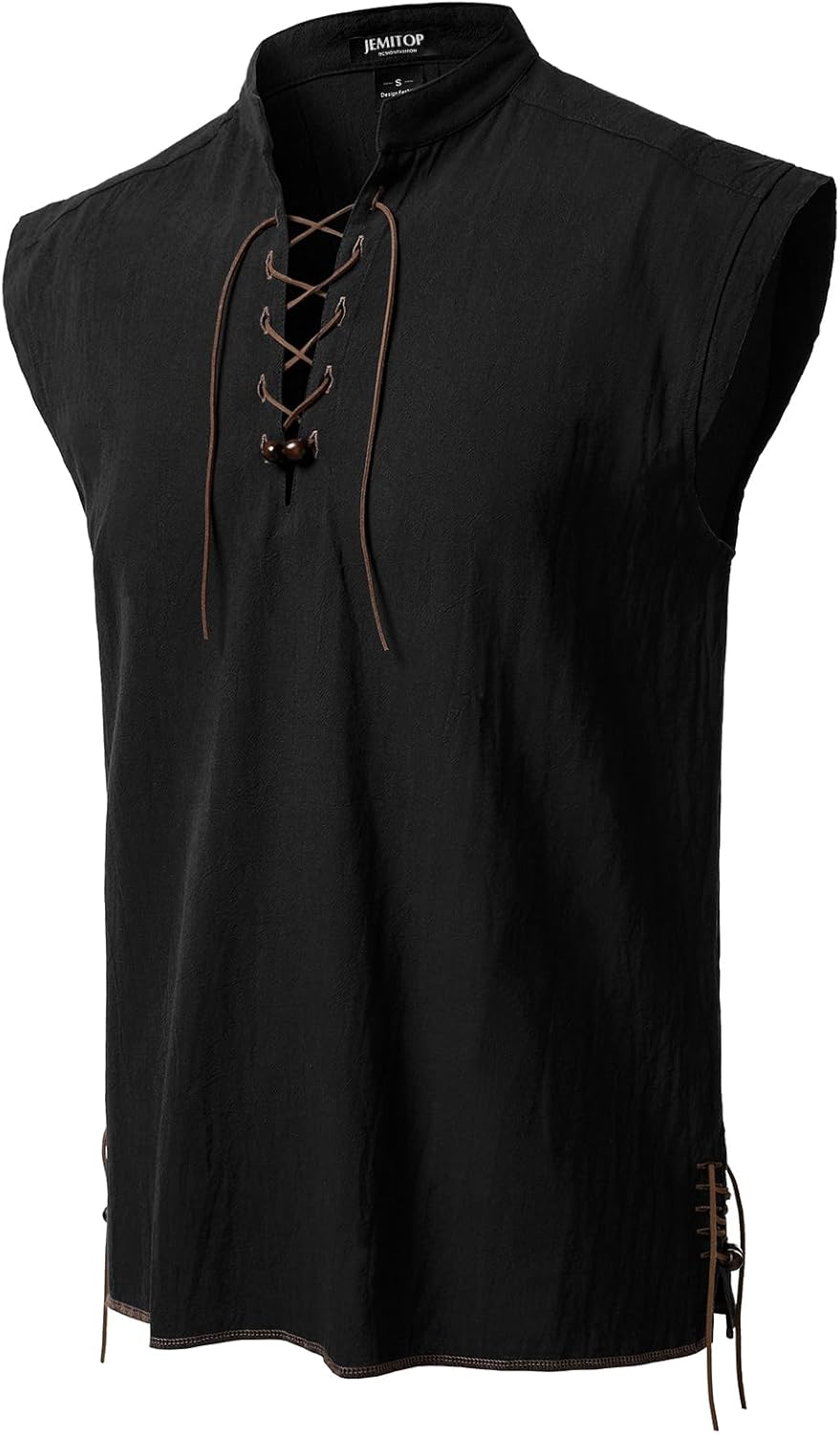 JEMITOP Men's Retro Pure Cotton Lace Up Sleeveless Shirts for Pirate Renaissance Medieval Viking Costume
