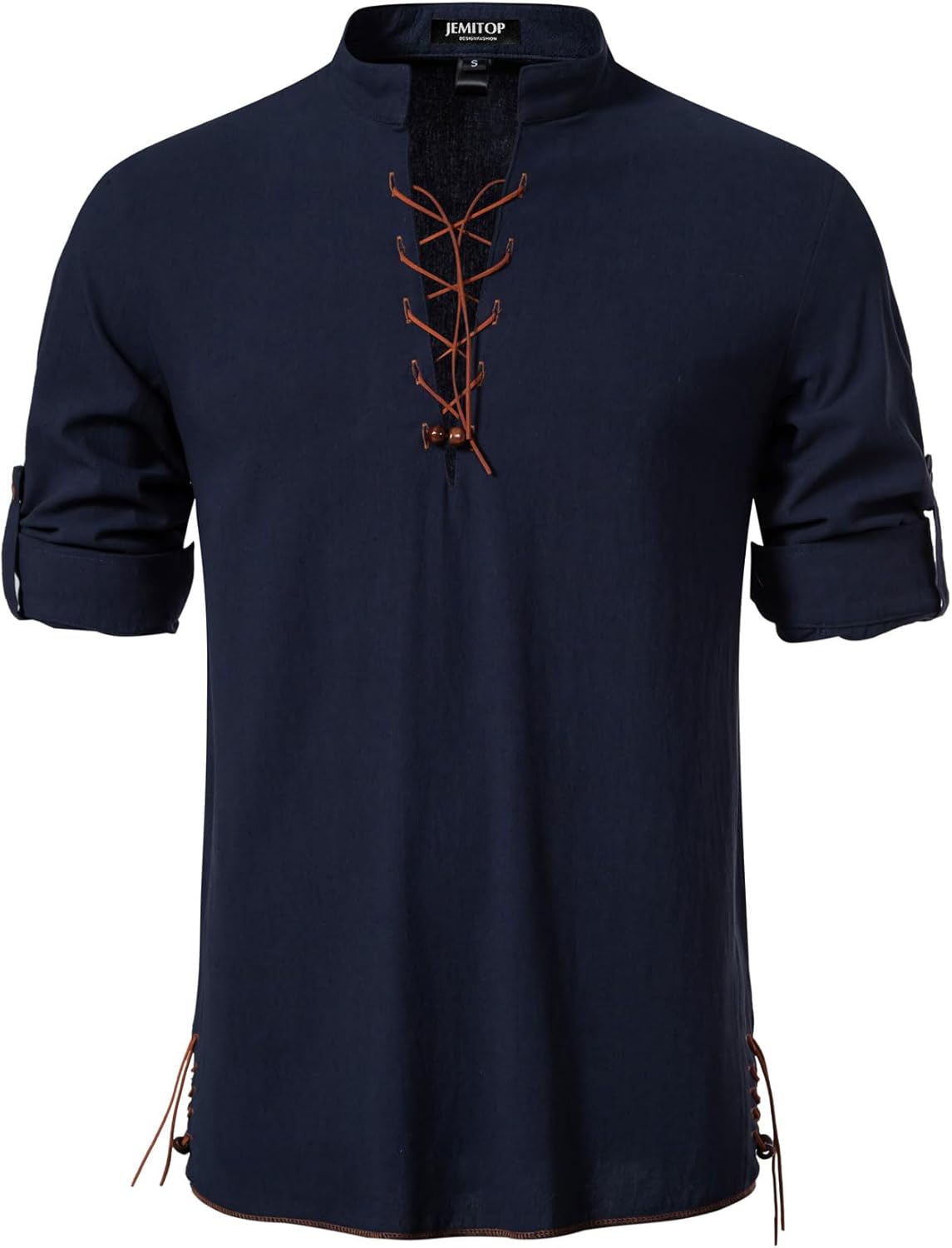 JEMITOP Men's Cotton Long Sleeve Lace Up Vintage Shirts for Renaissance Pirate Viking Medieval Costume