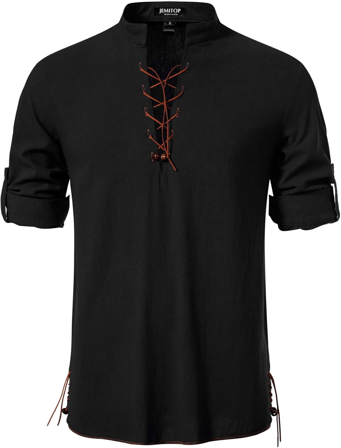JEMITOP Men's Cotton Long Sleeve Lace Up Vintage Shirts for Renaissance Pirate Viking Medieval Costume