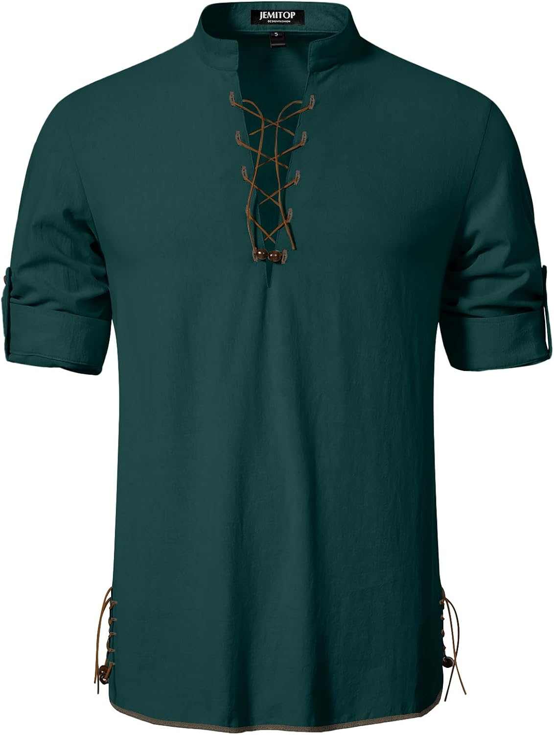 JEMITOP Men's Cotton Long Sleeve Lace Up Vintage Shirts for Renaissance Pirate Viking Medieval Costume