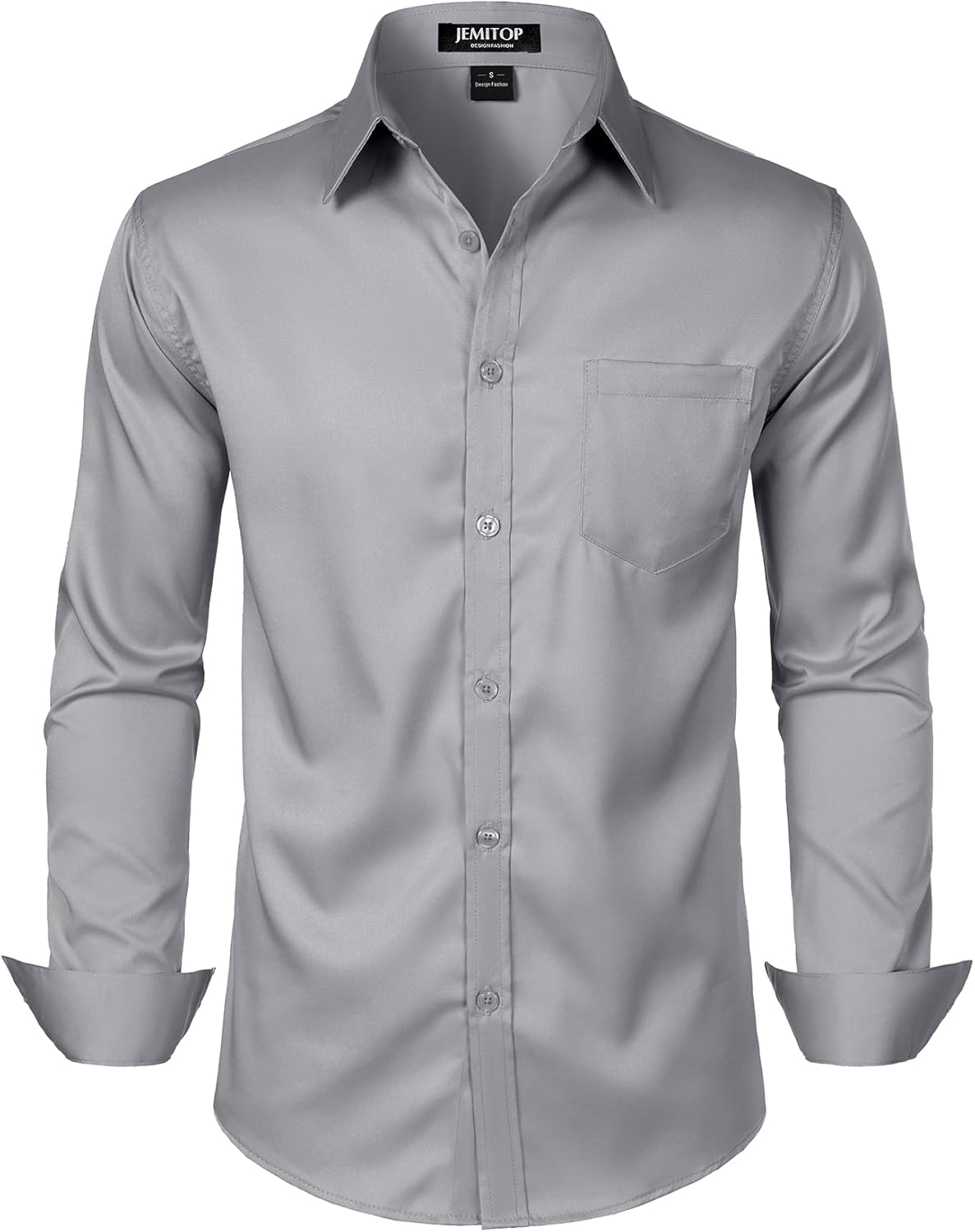 JEMITOP Men's Stretch Slim Fit Dress Shirts Formal Wedding Prom Business Long Sleeve Button Down Shirt with Pocket