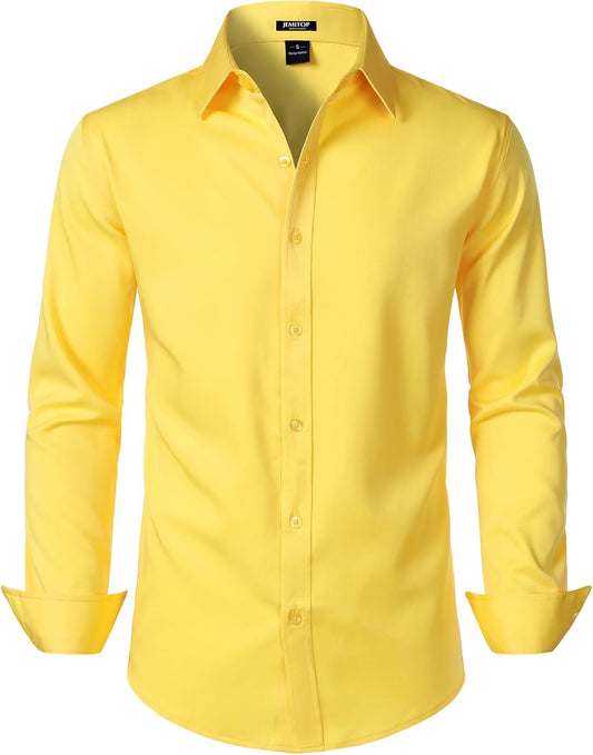 JEMITOP Men's Stretch Soft Slim Fit Dress Shirts Long Sleeve Formal Wedding Business Casual Button Down Shirt