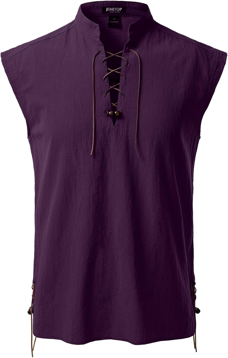 JEMITOP Men's Retro Pure Cotton Lace Up Sleeveless Shirts for Pirate Renaissance Medieval Viking Costume