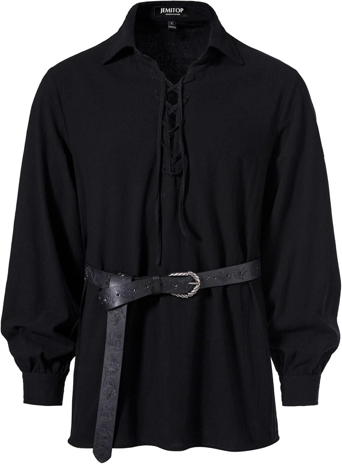 JEMITOP Men's Cotton Lace Up Retro Design Shirts for Renaissance Pirate Viking Medieval Costume Without Belt