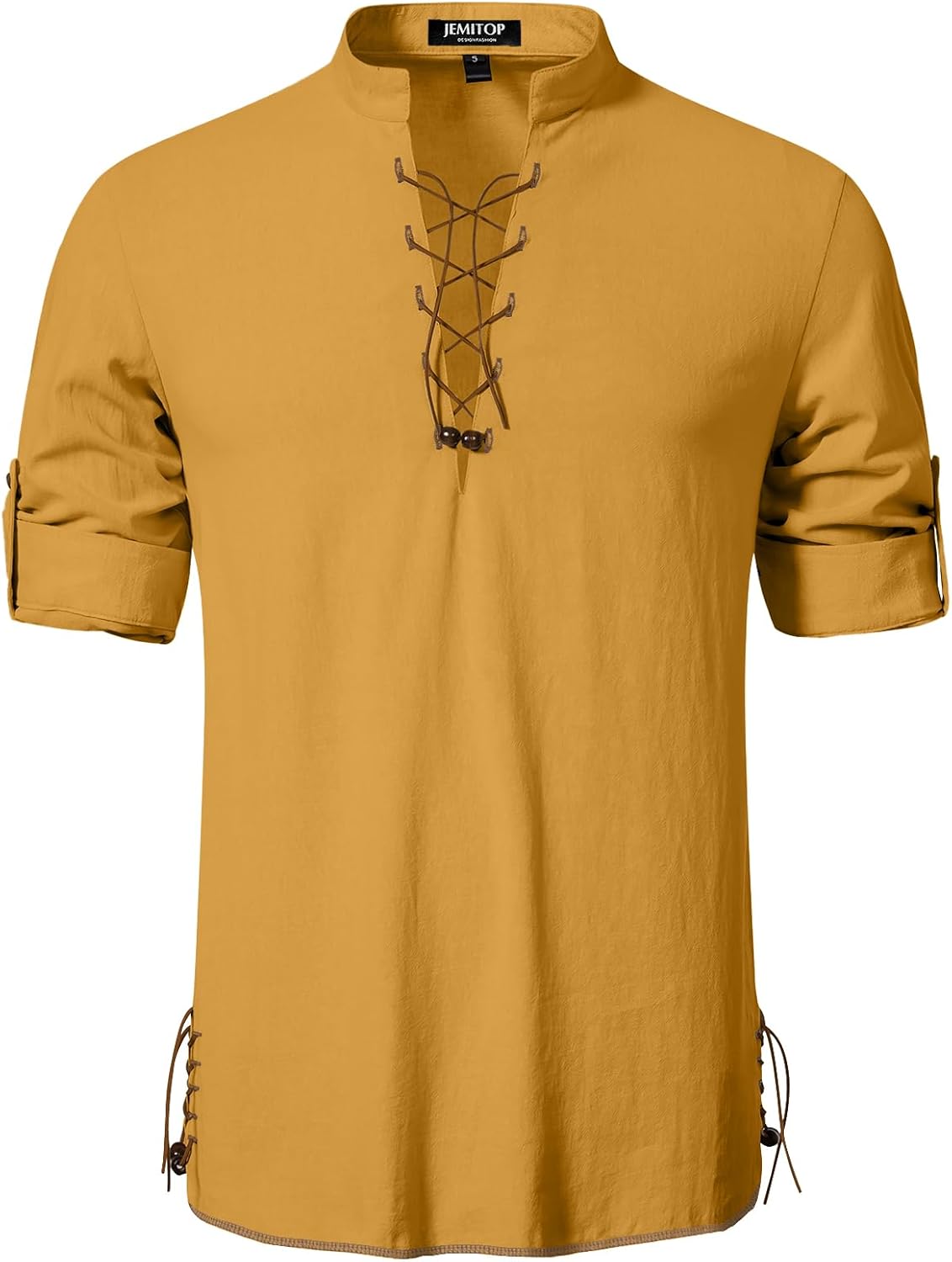 JEMITOP Men's Cotton Long Sleeve Lace Up Vintage Shirts for Renaissance Pirate Viking Medieval Costume
