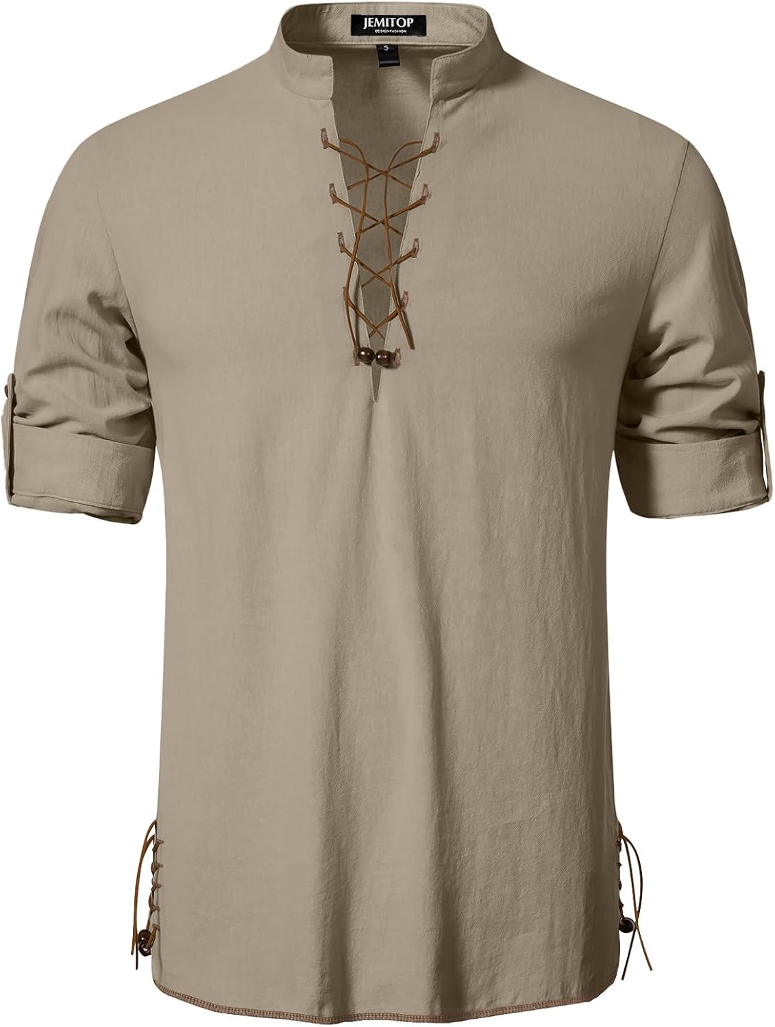 JEMITOP Men's Cotton Long Sleeve Lace Up Vintage Shirts for Renaissance Pirate Viking Medieval Costume