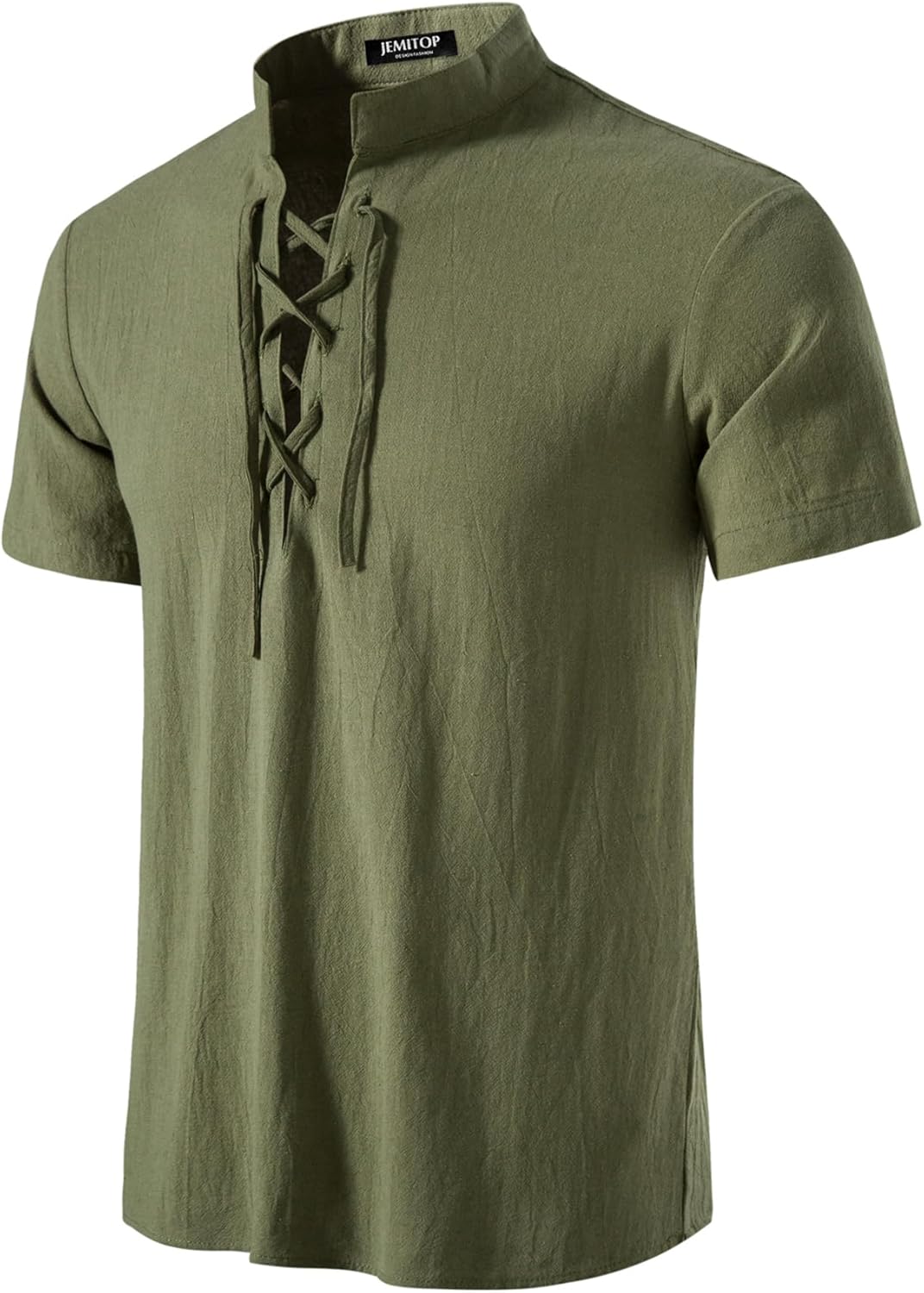 JEMITOP Men's Pure Cotton Vintage Short Sleeve Lace Up Shirts for Renaissance Pirate Viking Medieval Costume