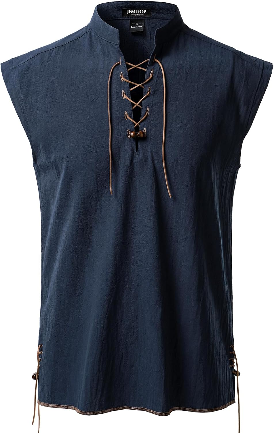JEMITOP Men's Retro Pure Cotton Lace Up Sleeveless Shirts for Pirate Renaissance Medieval Viking Costume