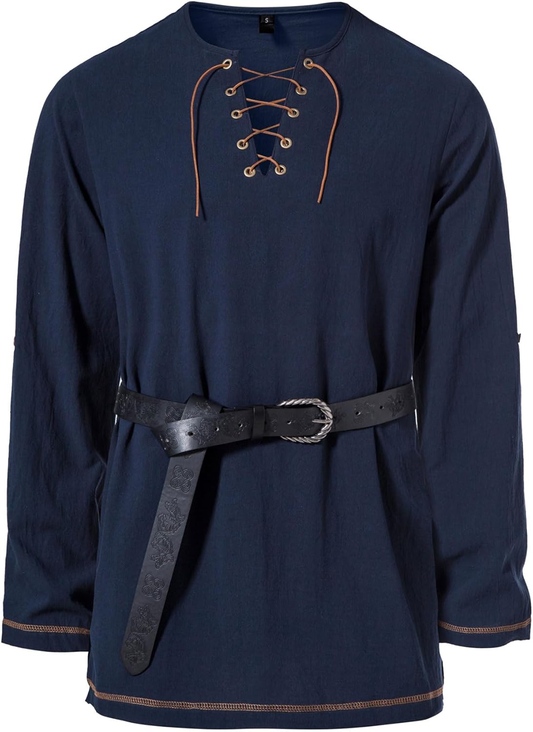 JEMITOP Men's Pure Cotton Lace Up Retro Shirts for Pirate Renaissance Medieval Viking Costume Without Belt