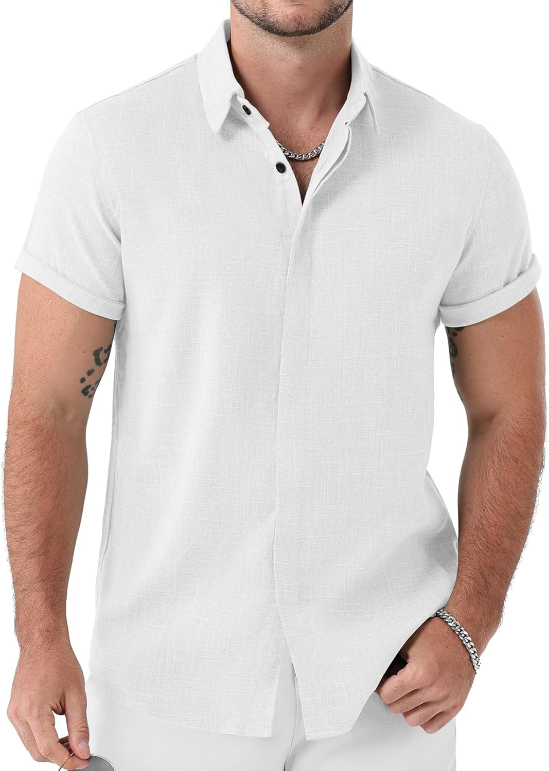 JEMITOP Men's Stretch Like Linen Short Sleeve Button Down Shirts Summer Casual Beach Vacation Wedding Texture Shirt