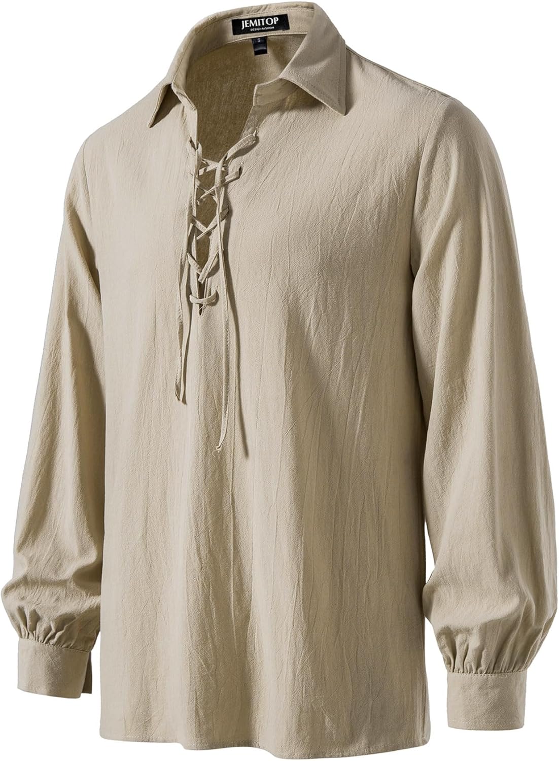 JEMITOP Men's Cotton Lace Up Retro Design Shirts for Renaissance Pirate Viking Medieval Costume Without Belt