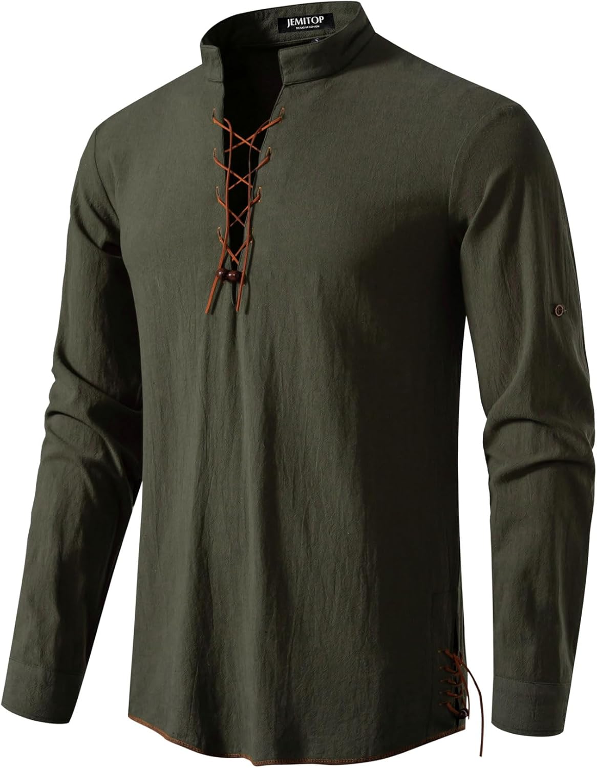 JEMITOP Men's Cotton Long Sleeve Lace Up Vintage Shirts for Renaissance Pirate Viking Medieval Costume