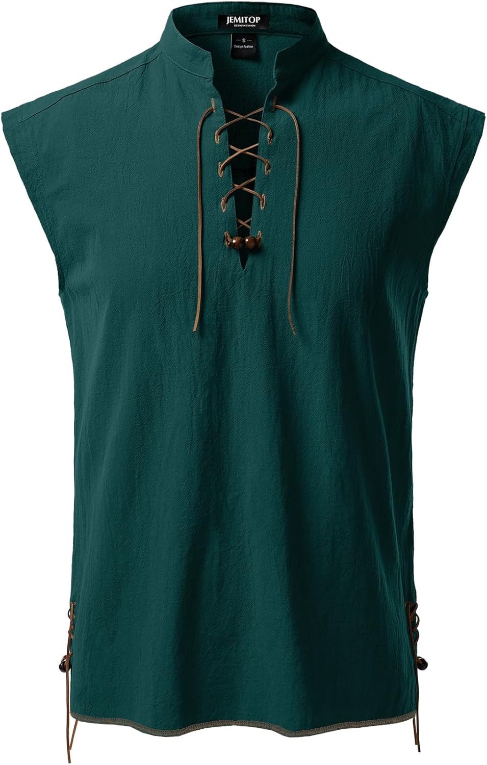 JEMITOP Men's Retro Pure Cotton Lace Up Sleeveless Shirts for Pirate Renaissance Medieval Viking Costume