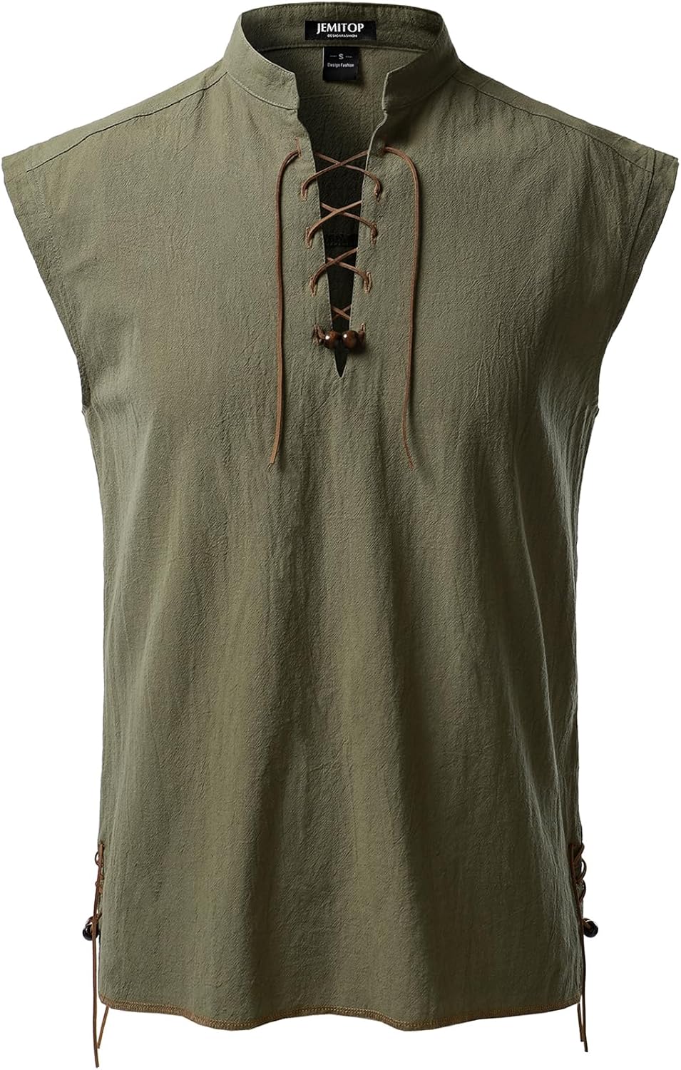 JEMITOP Men's Retro Pure Cotton Lace Up Sleeveless Shirts for Pirate Renaissance Medieval Viking Costume