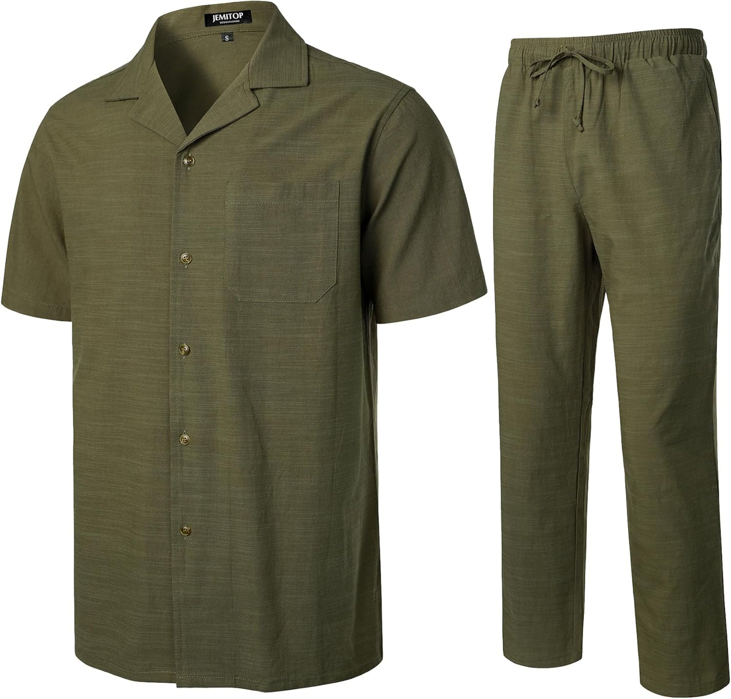 JEMITOP Men's 2 Piece Outfits Summer Relaxed Fit Walking Suit Casual Cuban Guayabera Shirt and Pants Set Beach Vacation