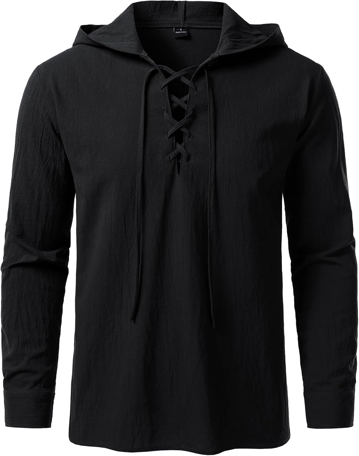JEMITOP Men's Pure Cotton Retro Style Lace Up Hooded Shirts for Renaissance Pirate Viking Medieval Costume