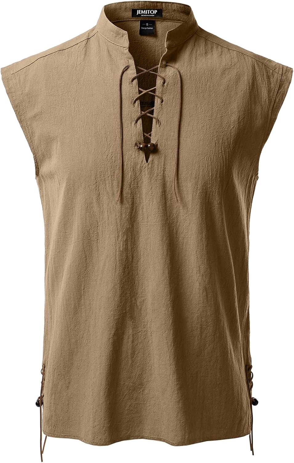 JEMITOP Men's Retro Pure Cotton Lace Up Sleeveless Shirts for Pirate Renaissance Medieval Viking Costume