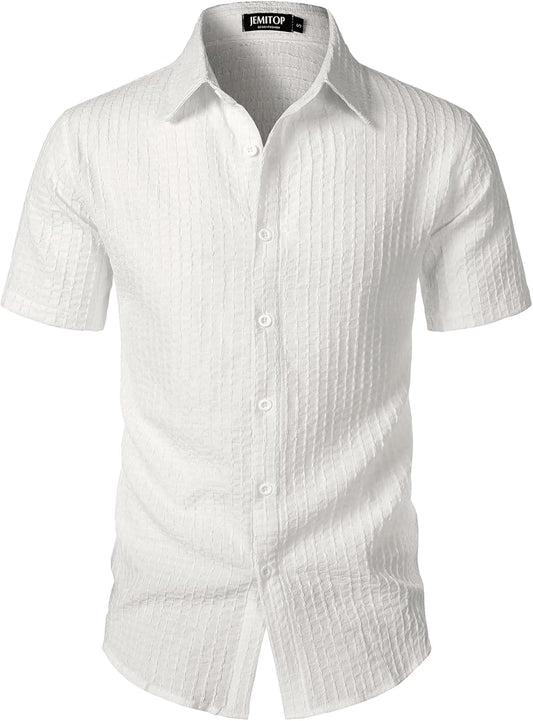 JEMITOP Men's Knit Shirt Summer Casual Short Sleeve Button Down Shirt for Beach Vacation