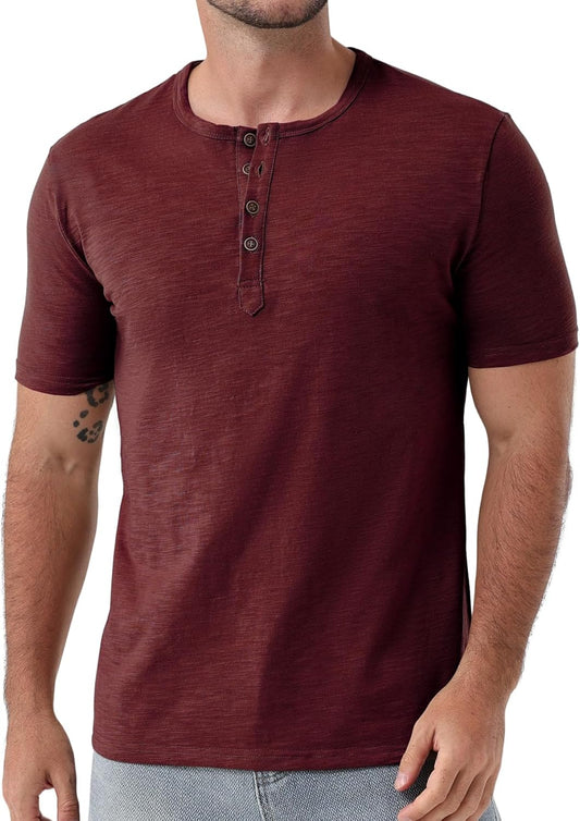 JEMITOP Men's Stretchy Short Sleeve Slim Fit Henley T-Shirt Casual Cotton 4 Buttons Tee Shirts