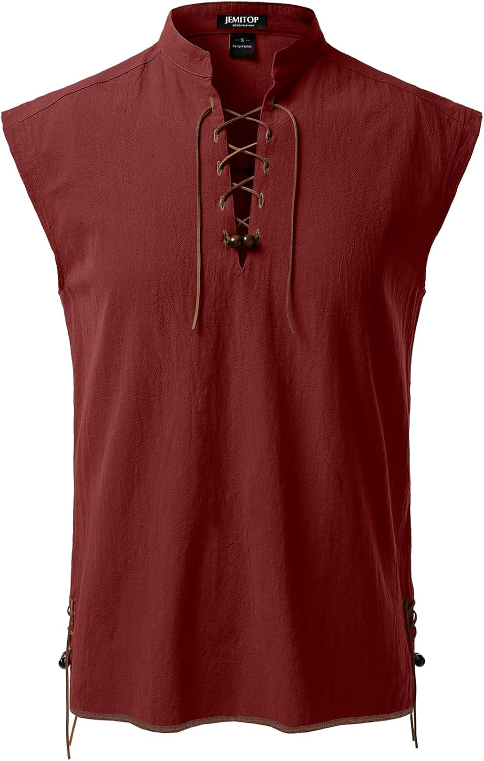 JEMITOP Men's Retro Pure Cotton Lace Up Sleeveless Shirts for Pirate Renaissance Medieval Viking Costume