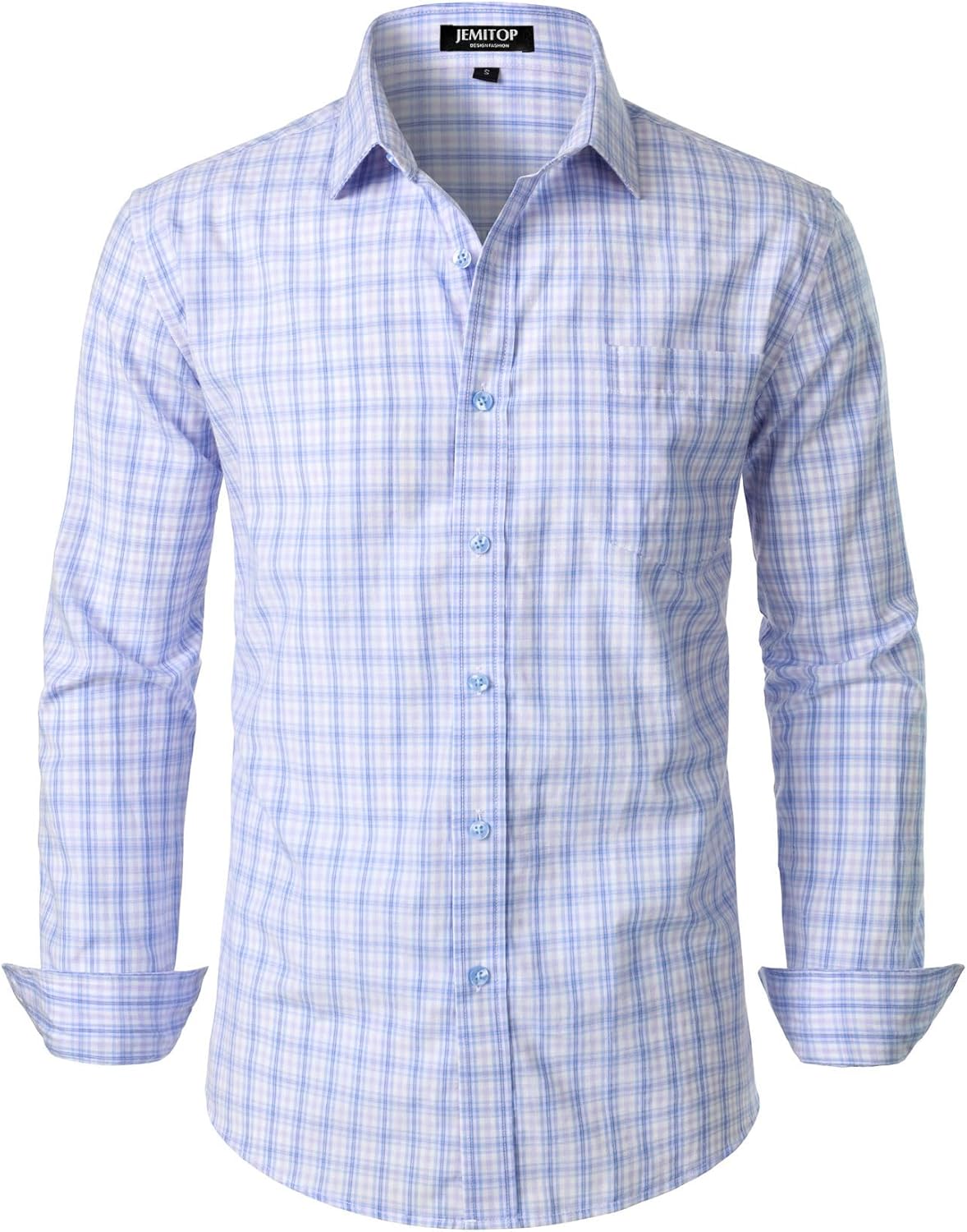 JEMITOP Men's Transitional Weather Slim Fit Long Sleeve Button Down Shirt Business Casual Dress Shirts with Pocket