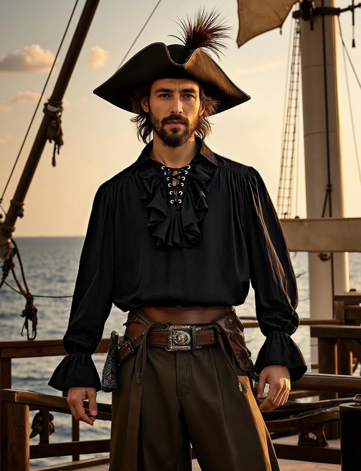 JEMITOP Mens Pirate Vampire Ruffle Shirt Elastic Cuff Poet Victorian Steampunk Renaissance Medieval Cosplay Costume