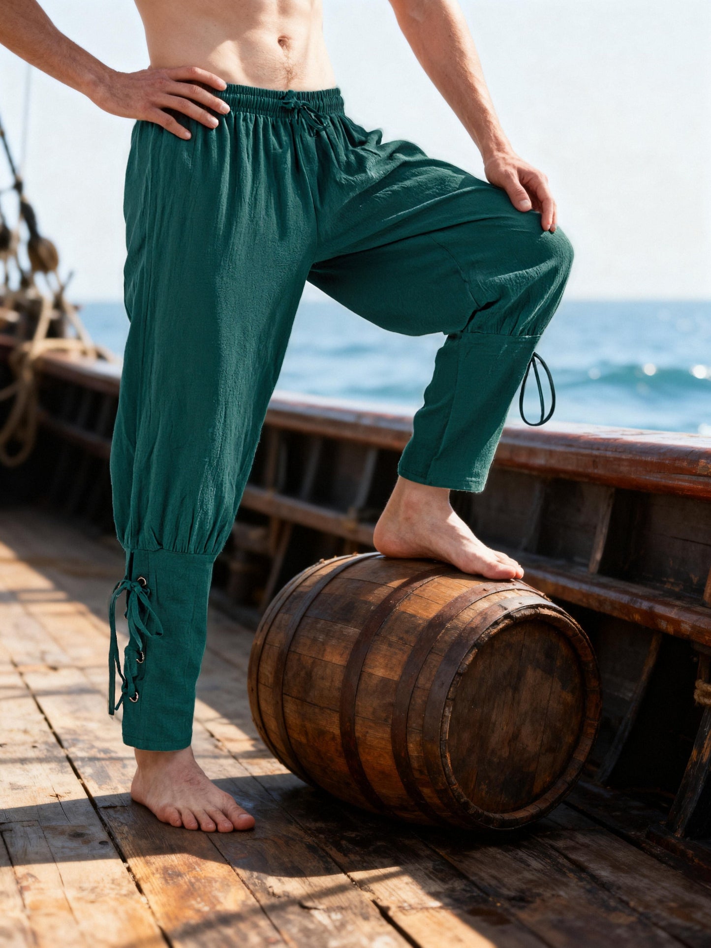 JEMITOP Men's Pure Cotton Vintage Ankle Banded Pants for Renaissance Pirate Viking Medieval Costume