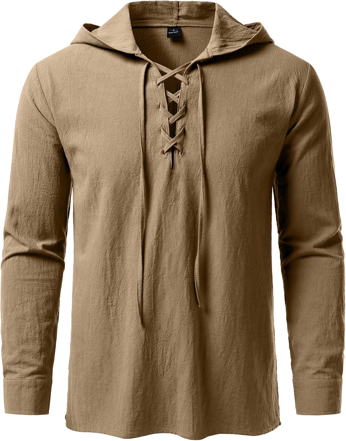 JEMITOP Men's Pure Cotton Retro Style Lace Up Hooded Shirts for Renaissance Pirate Viking Medieval Costume