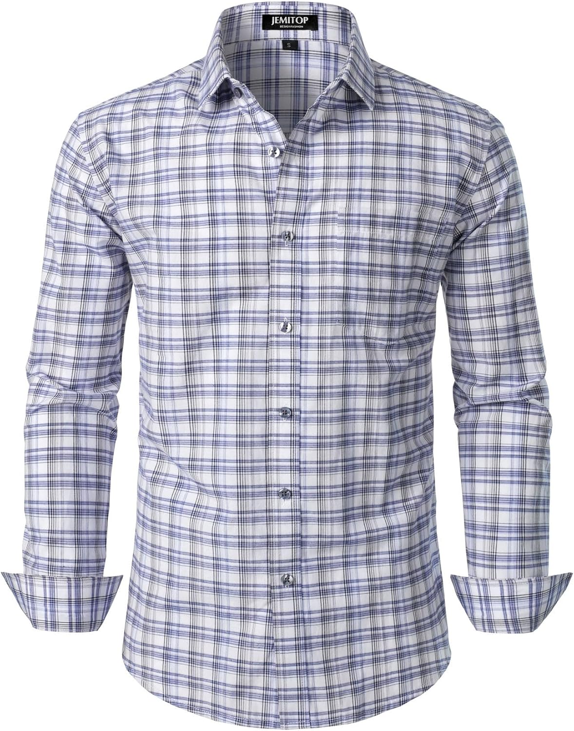 JEMITOP Men's Transitional Weather Slim Fit Long Sleeve Button Down Shirt Business Casual Dress Shirts with Pocket