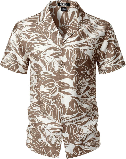 JEMITOP Men's Summer Textured Cuban Collar Hawaiian Shirts Casual Vacation Short Sleeve Button Up Shirt with Pocket