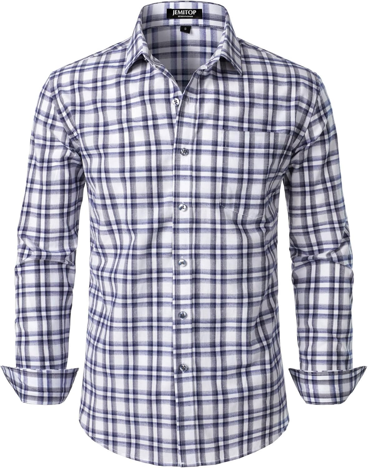 JEMITOP Men's Transitional Weather Slim Fit Long Sleeve Button Down Shirt Business Casual Dress Shirts with Pocket