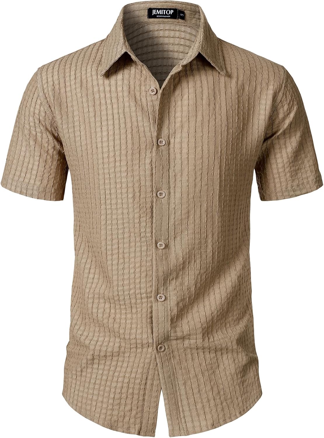 JEMITOP Men's Knit Shirt Summer Casual Short Sleeve Button Down Shirt for Beach Vacation