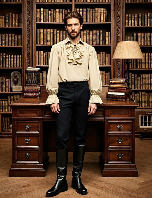 JEMITOP Mens Pirate Vampire Ruffle Shirt Elastic Cuff Poet Victorian Steampunk Renaissance Medieval Cosplay Costume