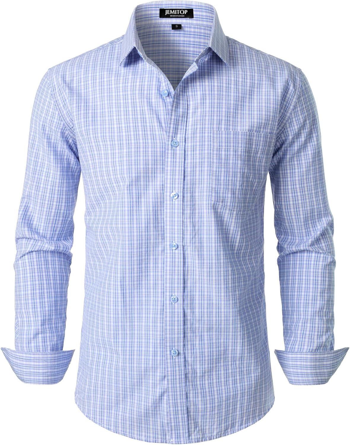 JEMITOP Men's Transitional Weather Slim Fit Long Sleeve Button Down Shirt Business Casual Dress Shirts with Pocket