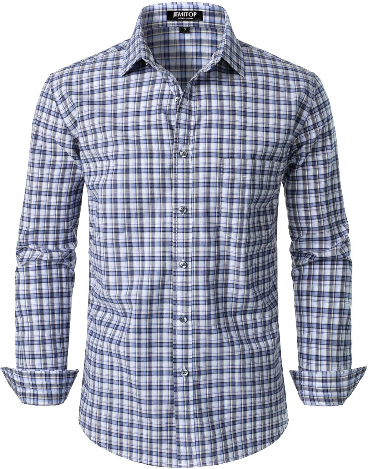 JEMITOP Men's Transitional Weather Slim Fit Long Sleeve Button Down Shirt Business Casual Dress Shirts with Pocket